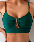 Women's High-Waist Two-Piece Bikini Set with Metal Accent Details