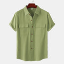 Men's Short-Sleeve Casual Shirt with Front Pockets and Button Closure