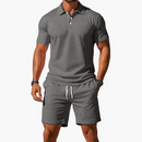 Men's Short Sleeve Polo and Shorts Set with Drawstring Waist