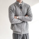 Men's Slim Fit Zip Cardigan with Ribbed Texture and Stand Collar
