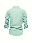 Men's Long-Sleeve Button-Up Shirt with Mandarin Collar and Logo