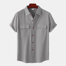 Men's Short-Sleeve Casual Shirt with Front Pockets and Button Closure