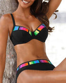 Women's Two-Piece Bikini Set with Colorblock Trim and Supportive Fit