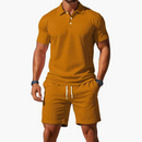 Men's Short Sleeve Polo and Shorts Set with Drawstring Waist