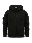 Men's Zip-Up Hoodie with Utility Pockets and Drawstring Hood