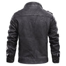 Men's Leather Jacket with Stand Collar and Zippered Chest Pocket