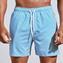 Men's Striped Swim Shorts with Drawstring Waist and Quick-Dry Fit