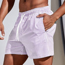 Men's Striped Swim Shorts with Drawstring Waist and Quick-Dry Fit