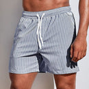 Men's Striped Swim Shorts with Drawstring Waist and Quick-Dry Fit