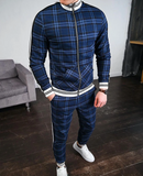 Men's Checkered Tracksuit Co-Ord Set with Striped Cuffs