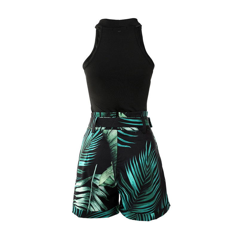 Women's Festival Two-Piece Set with High-Waist Leaf Print Shorts