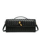 Women's Woven Shoulder Handbag with Top Handle and Flap Closure