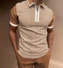 Men's Short Sleeve Polo Shirt with Retro Zip Stripe Design