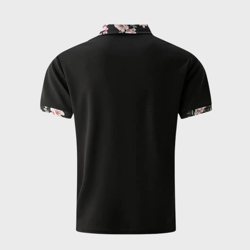 Men's Short Sleeve Polo Shirt with Printed Collar Trim