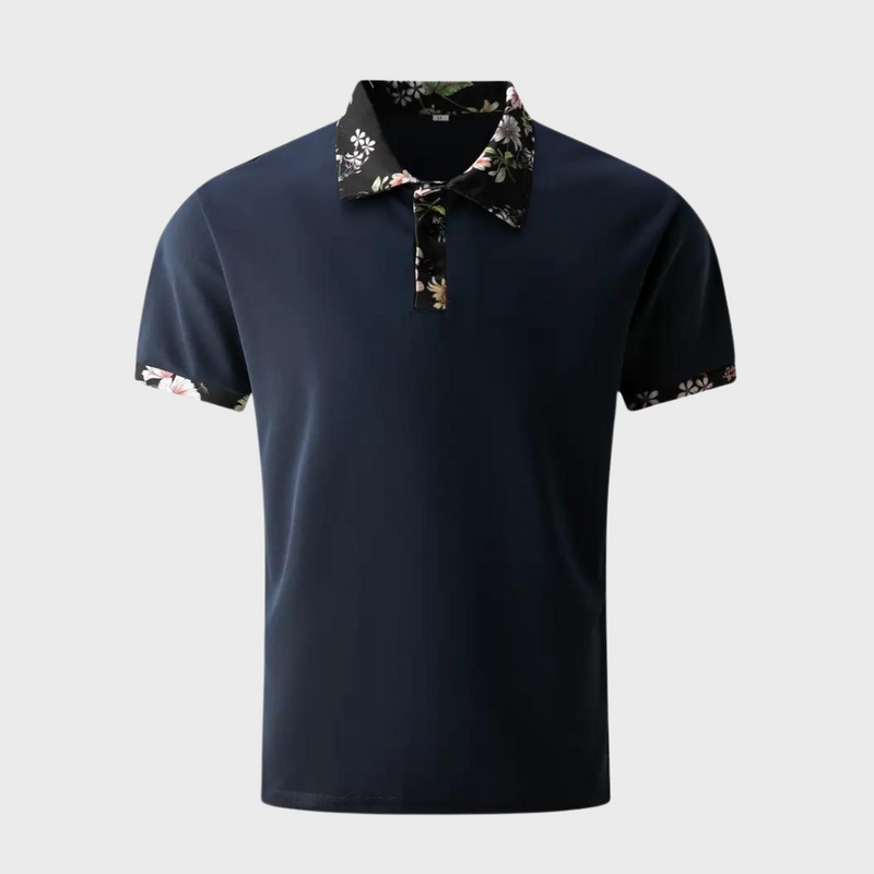 Men's Short Sleeve Polo Shirt with Printed Collar Trim