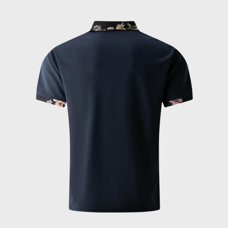 Men's Short Sleeve Polo Shirt with Printed Collar Trim