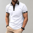 Men's Short Sleeve Polo Shirt with Printed Collar Trim