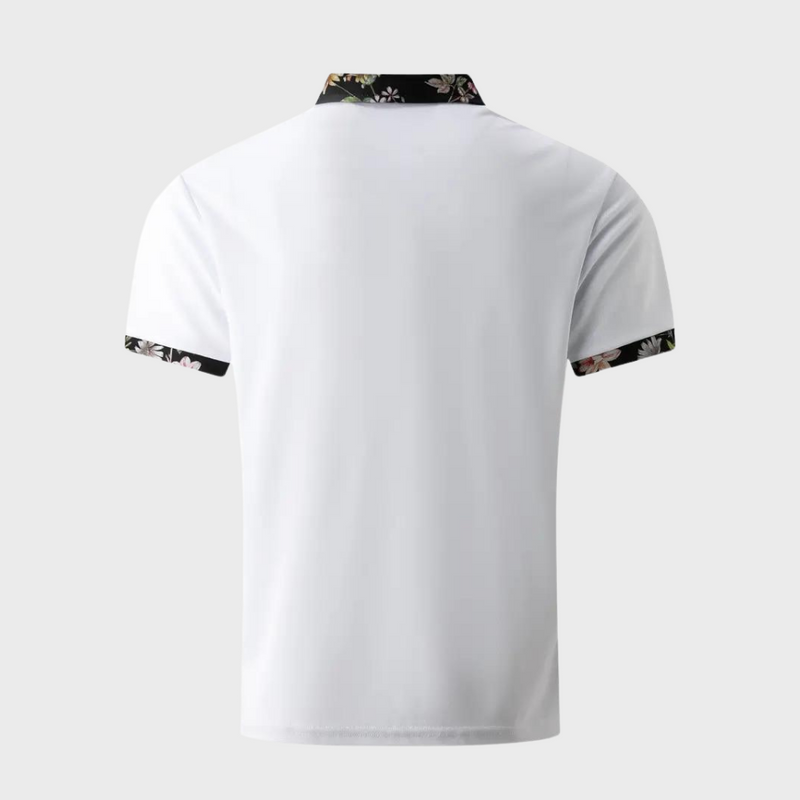 Men's Short Sleeve Polo Shirt with Printed Collar Trim