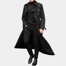 Men's Classic Long Trench Coat with Belt and Double-Breasted Closure