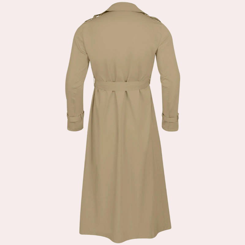 Men's Classic Long Trench Coat with Belt and Double-Breasted Closure