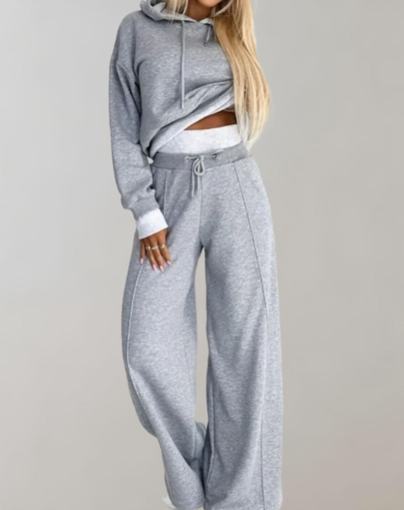Women's 2-Piece Hoodie Tracksuit Set with Wide-Leg Trousers