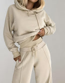 Women's 2-Piece Hoodie Tracksuit Set with Wide-Leg Trousers