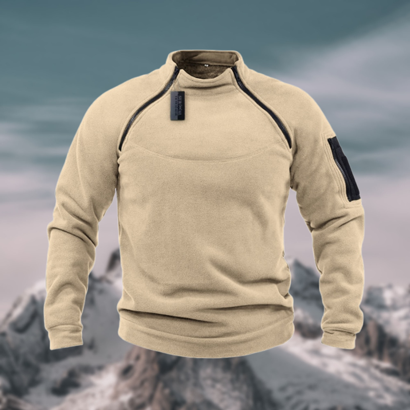 Men’s Tactical Windproof Fleece Jumper with High Neck Half-Zip Design