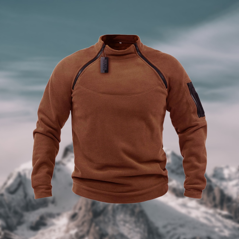 Men’s Tactical Windproof Fleece Jumper with High Neck Half-Zip Design