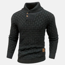Men’s Textured Knit Jumper with Shawl Collar and Button Detail
