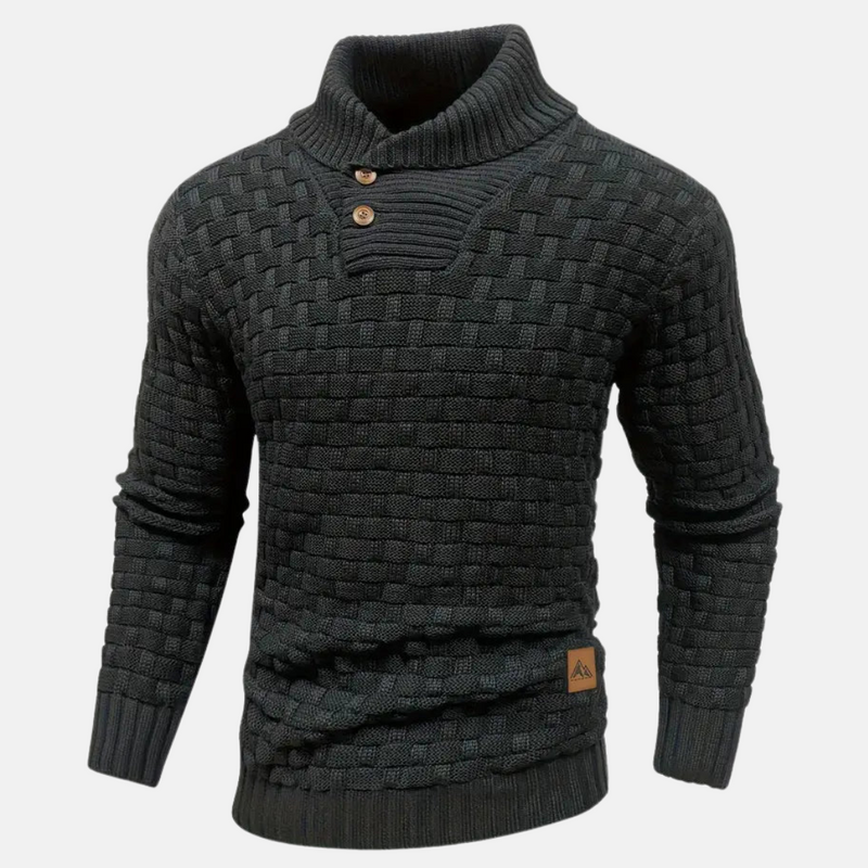 Men’s Textured Knit Jumper with Shawl Collar and Button Detail