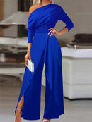 Women's Elegant One-Shoulder Wide Leg Jumpsuit