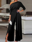 Women's Elegant One-Shoulder Wide Leg Jumpsuit