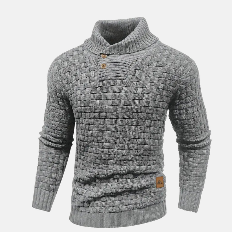 Men’s Textured Knit Jumper with Shawl Collar and Button Detail