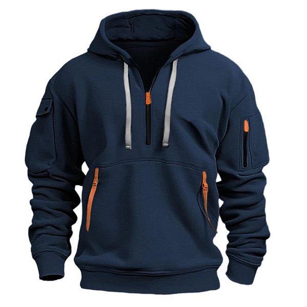 Men's Urban Utility Hoodie with Half-Zip and Zippered Pockets