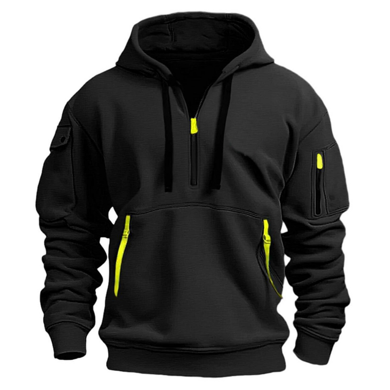 Men's Urban Utility Hoodie with Half-Zip and Zippered Pockets