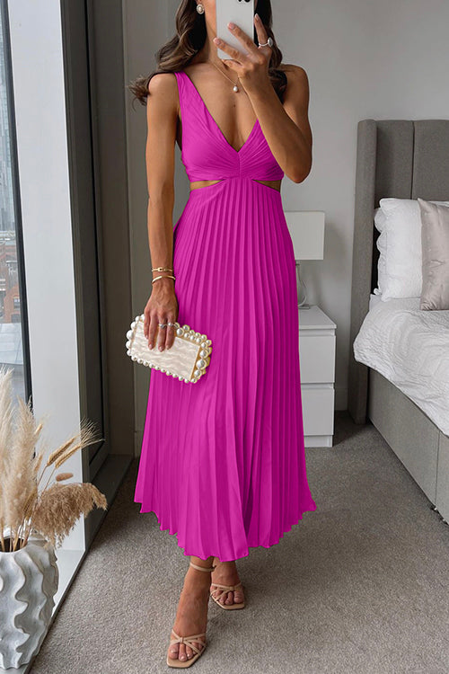 Elegant V-Neck Pleated Skirt Dress for Women