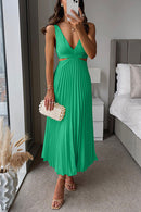 Elegant V-Neck Pleated Skirt Dress for Women