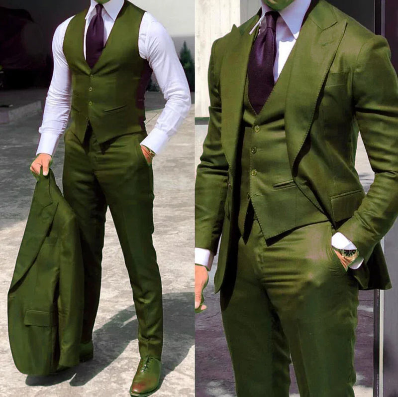 Men's Slim Fit Three Piece Suit with Blazer Vest and Trousers