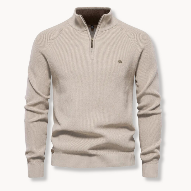 Men’s Half-Zip Knitted Jumper with Stand Collar and Slim Fit