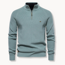 Men’s Half-Zip Knitted Jumper with Stand Collar and Slim Fit