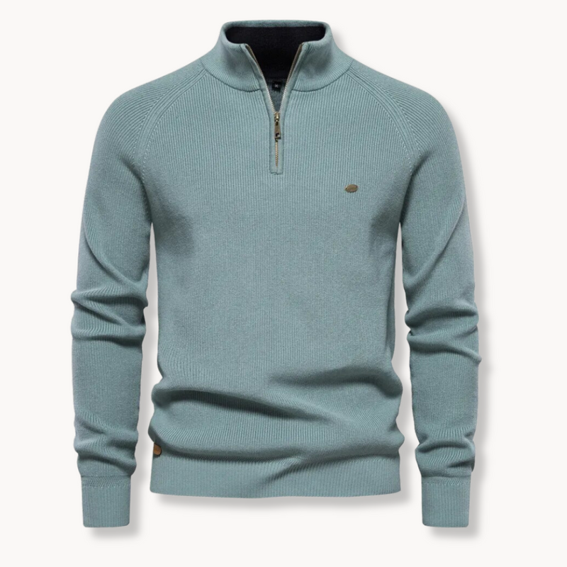 Men’s Half-Zip Knitted Jumper with Stand Collar and Slim Fit