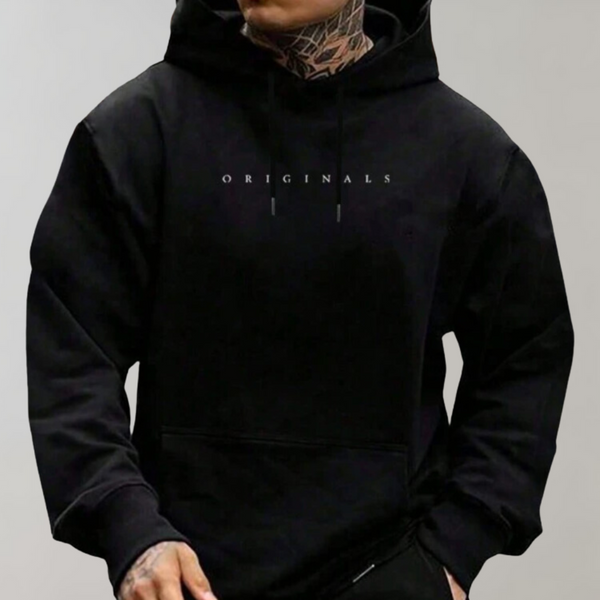 Men's Casual Pullover Hoodie with Embroidered Front and Kangaroo Pocket