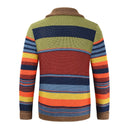 Men's Retro Striped Knit Cardigan with Shawl Collar and Button Front