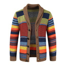 Men's Retro Striped Knit Cardigan with Shawl Collar and Button Front