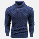 Men’s Textured Knit Jumper with Shawl Collar and Button Detail