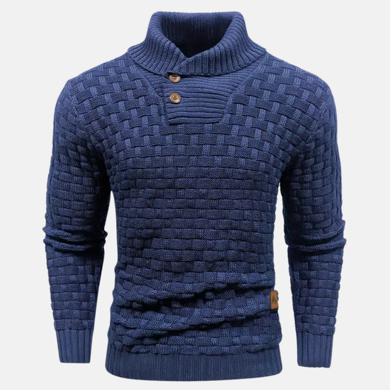 Men’s Textured Knit Jumper with Shawl Collar and Button Detail