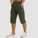 Men's Knee-Length Cargo Shorts with Side Pockets and Zip Closure