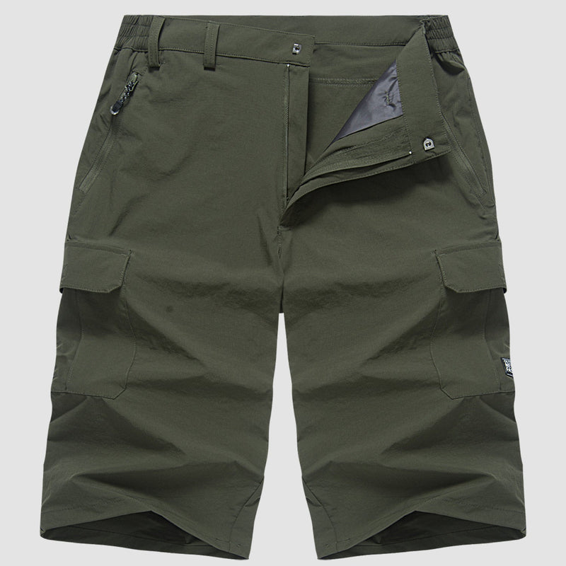 Men's Knee-Length Cargo Shorts with Side Pockets and Zip Closure