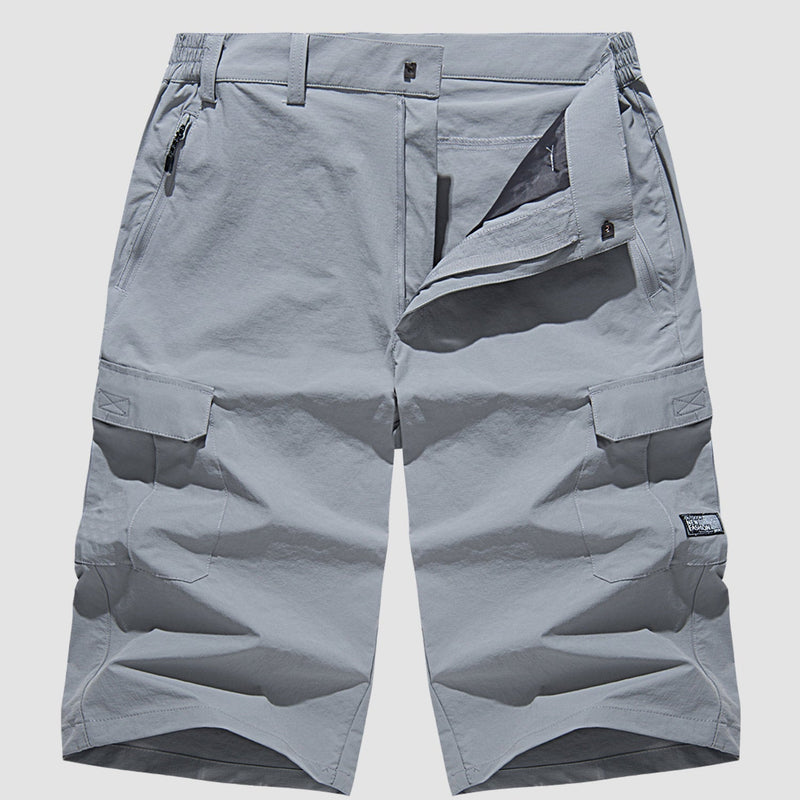 Men's Knee-Length Cargo Shorts with Side Pockets and Zip Closure