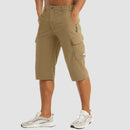 Men's Knee-Length Cargo Shorts with Side Pockets and Zip Closure